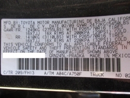 2009 TOYOTA TACOMA BLACK SR5 DOUBLE CAB 4.0L AT 4WD Z16442